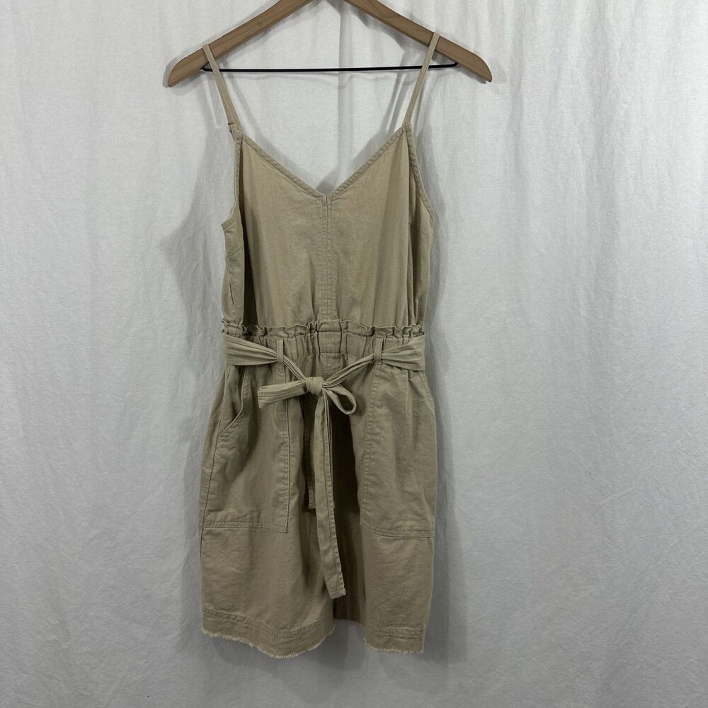 Splendid Tan Linen Blend Raw Hem Strappy Mini Dress Womens Sz S Beach Summer